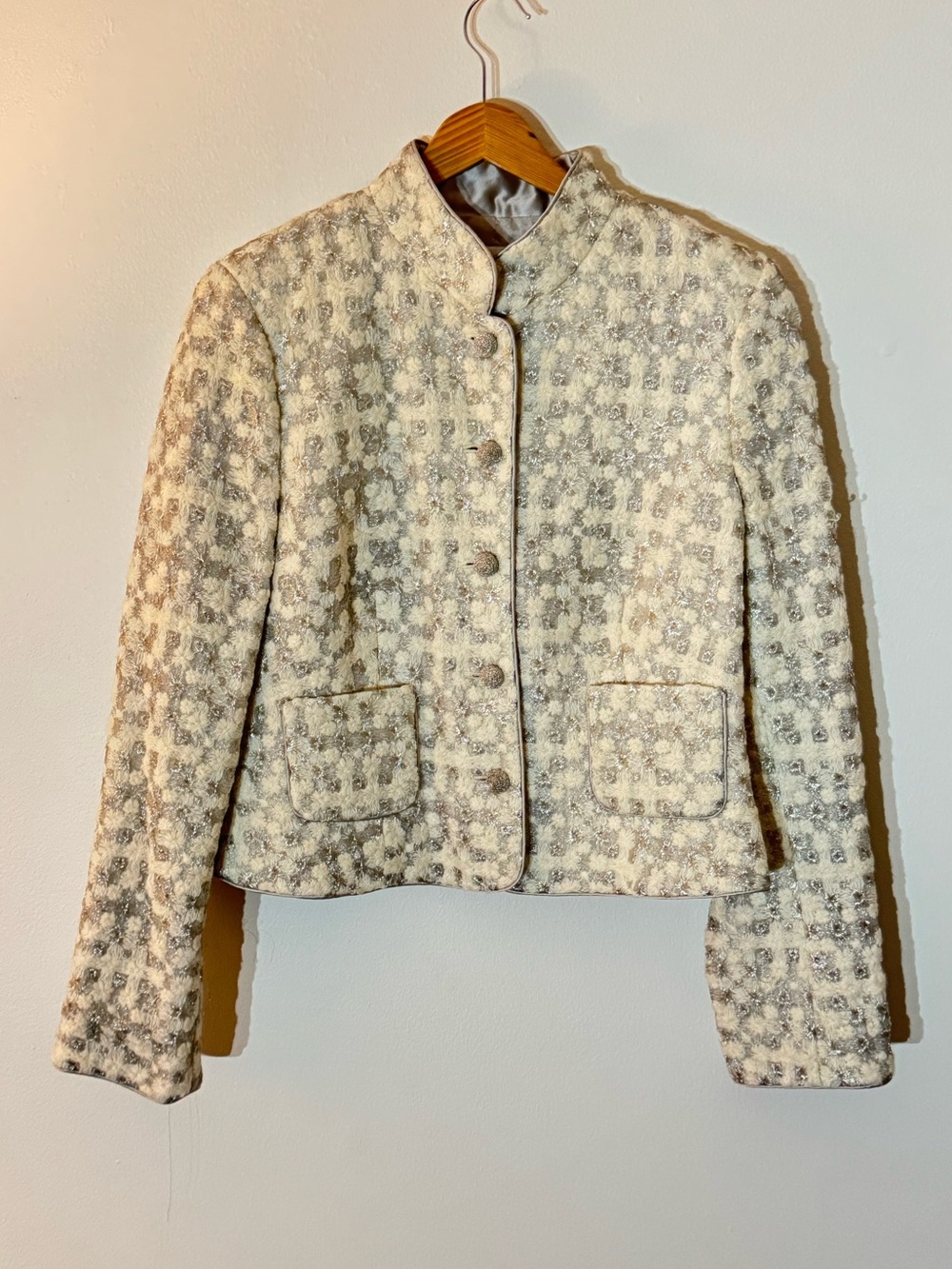 Worth New York Silver Metallic Textured Blazer Jacket Size 12 Holiday Glam